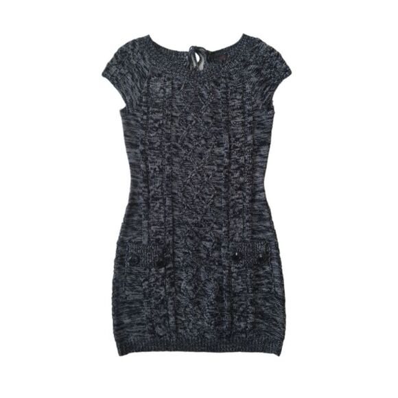 J.J. Basics Dark Gray Cap Sleeve Mini Cable Knit Sweater Dress Juniors Medium - Picture 1 of 14